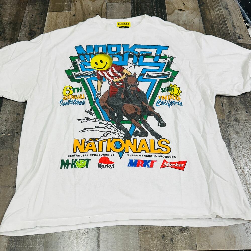 Market Smiley T-Shirt Men’s 2XL Polo Nationals Cotton Crew Neck Streetwear‎